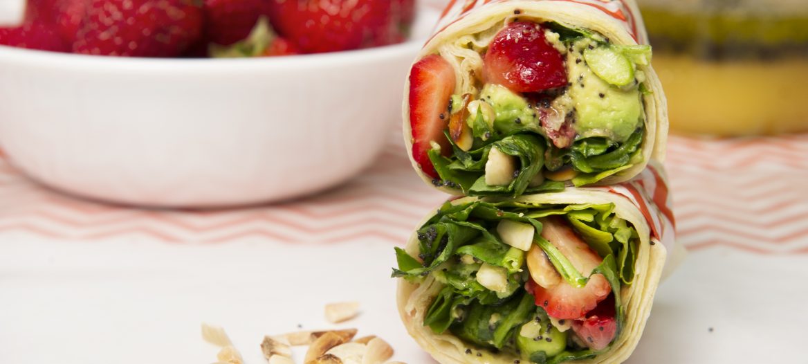 Strawberry-Spinach Salad Wraps with Orange Poppy Seed Dressing