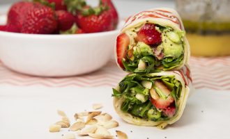Strawberry-Spinach Salad Wraps with Orange Poppy Seed Dressing
