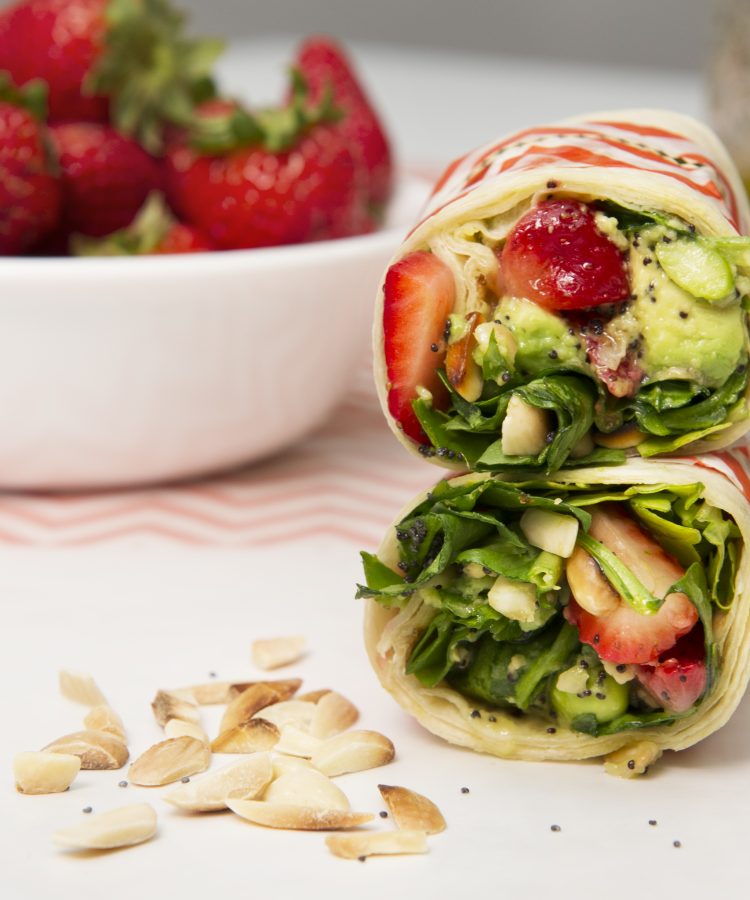 Strawberry-Spinach Salad Wraps with Orange Poppy Seed Dressing